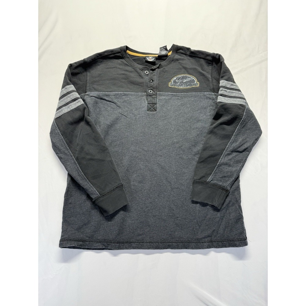 Vintage Harley Davidson Henley Shirt XL Long Sleeve Black Bike‎ Motorcycle Y2K